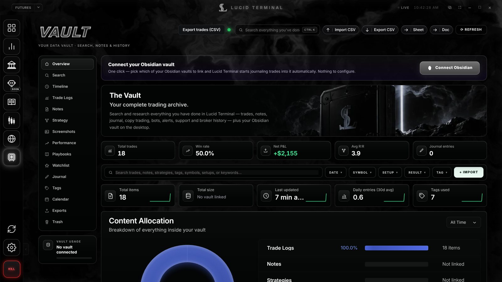 Vault — every trade journaled